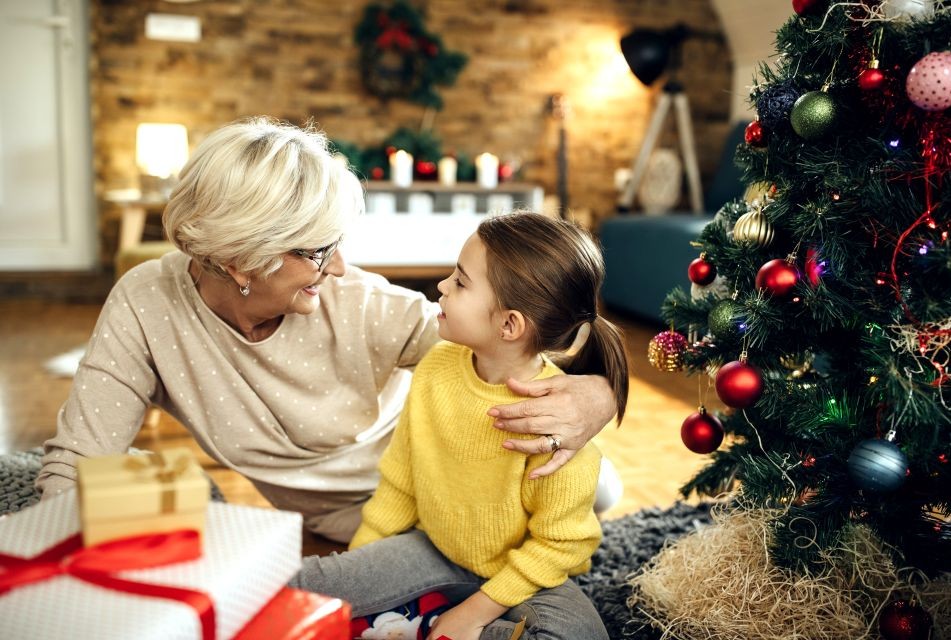 Christmas moment between grandmother and grandchild